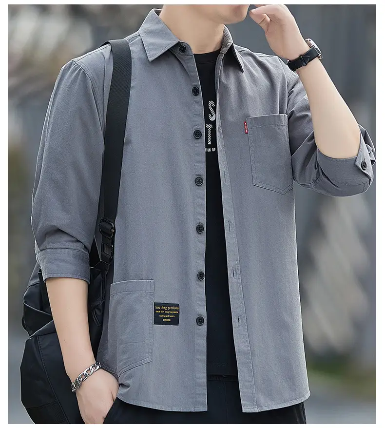 Men Grey Seven-Sleeve Casual Shirt Seven-Piece — feature 1