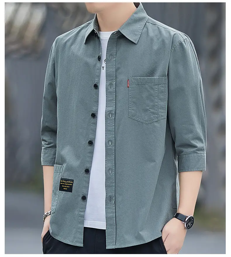 Men Grey Seven-Sleeve Casual Shirt Seven-Piece — feature 16