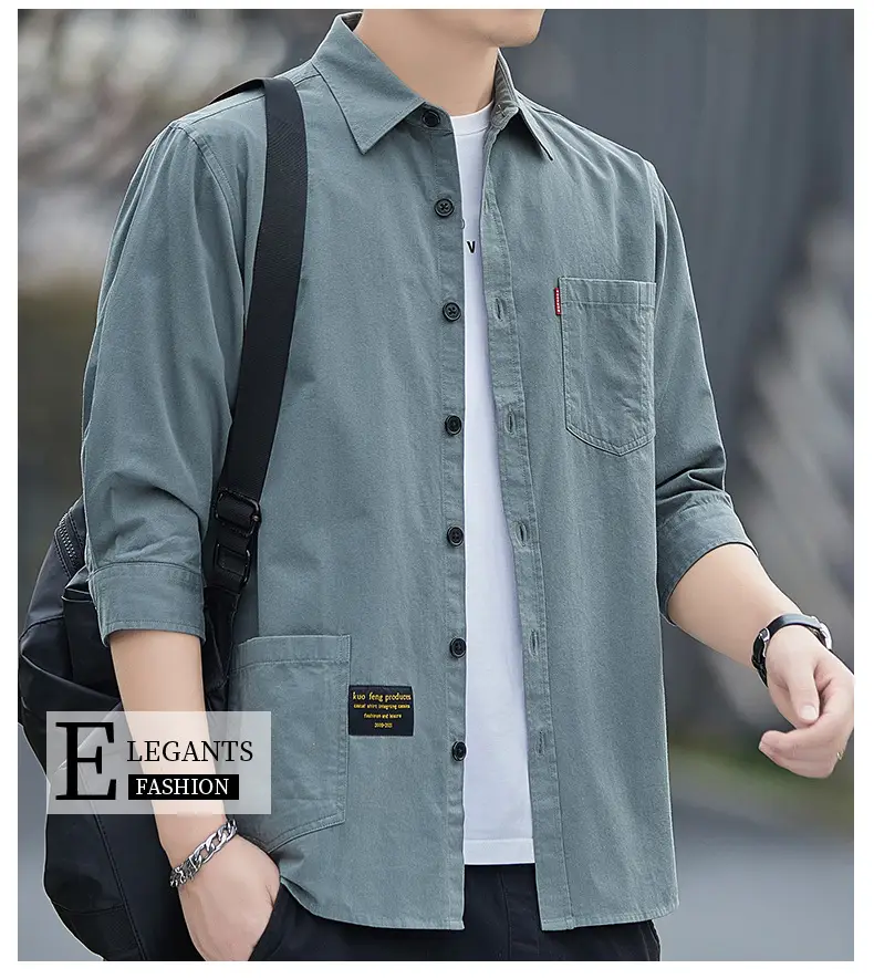 Men Grey Seven-Sleeve Casual Shirt Seven-Piece — feature 2