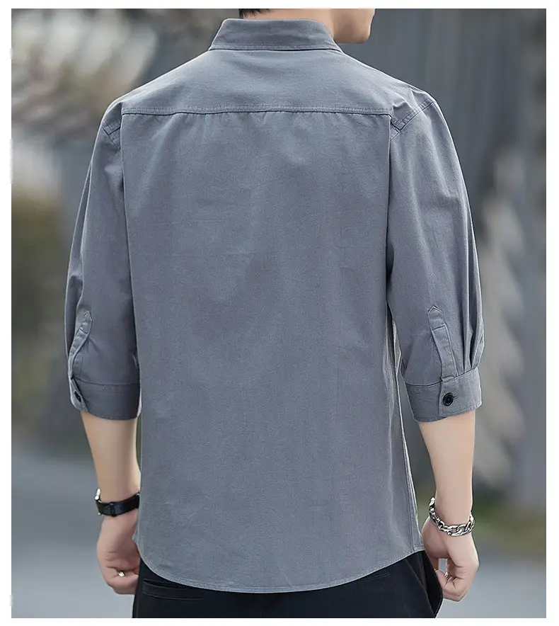 Men Grey Seven-Sleeve Casual Shirt Seven-Piece — feature 4