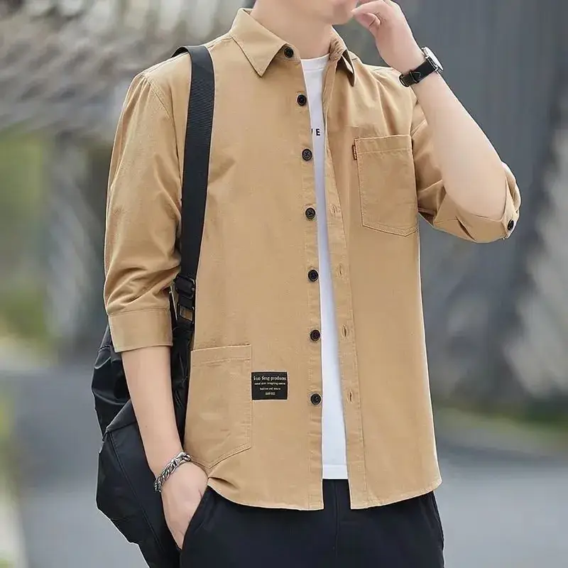 Men Grey Seven-Sleeve Casual Shirt Seven-Piece - Image 5