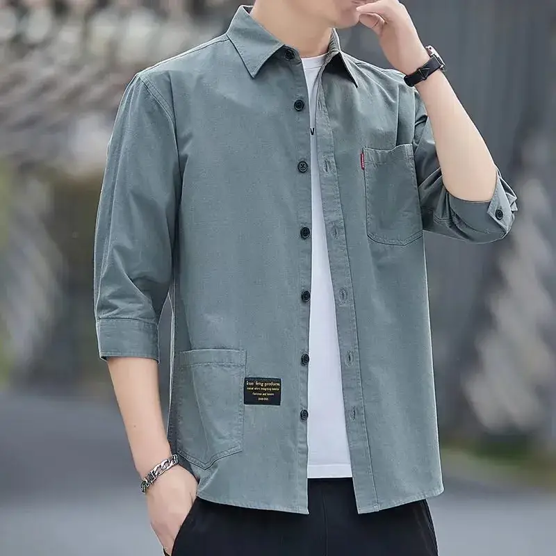 Men Grey Seven-Sleeve Casual Shirt Seven-Piece - Image 6