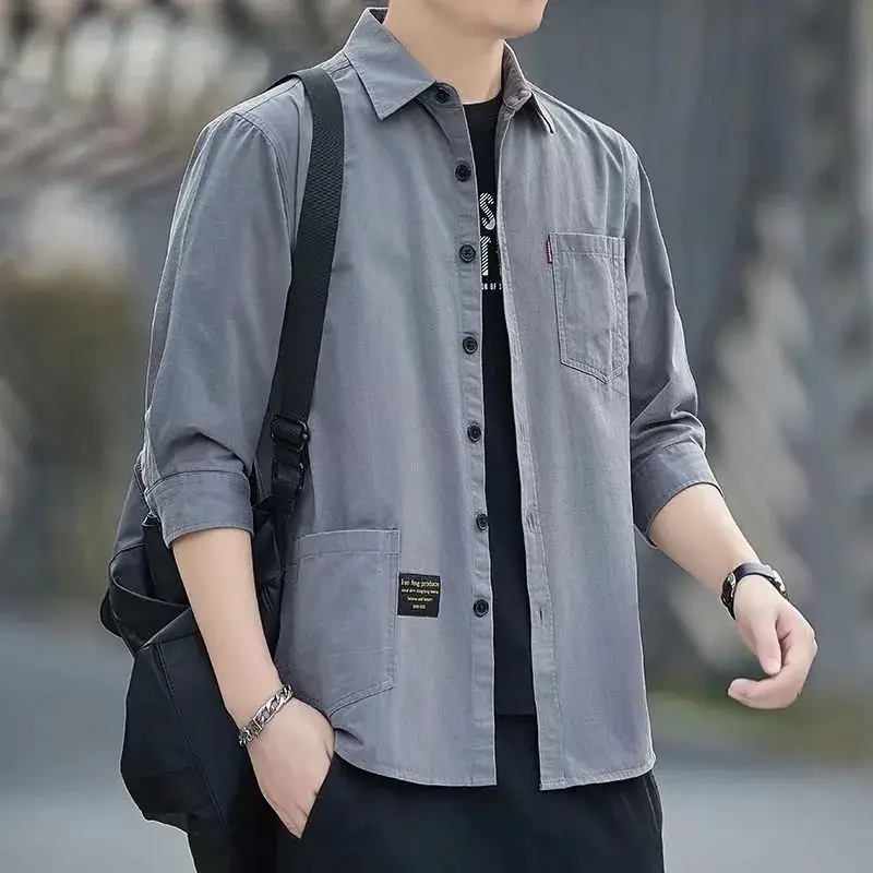 Men Grey Seven-Sleeve Casual Shirt Seven-Piece - Image 7