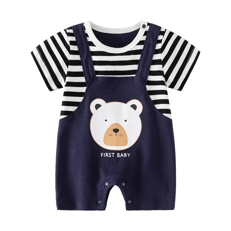 Newborn Baby Striped Bear Print Shorts Set - Image 3