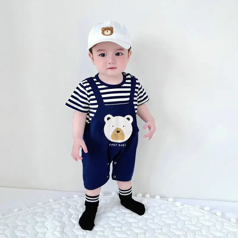 Newborn Baby Striped Bear Print Shorts Set - Image 5