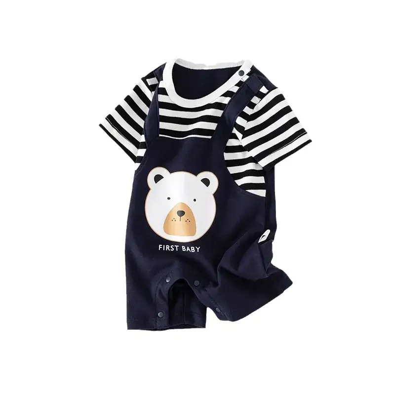 Newborn Baby Striped Bear Print Shorts Set - Image 6