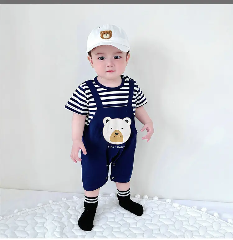 Newborn Baby Striped Bear Print Shorts Set — feature 11