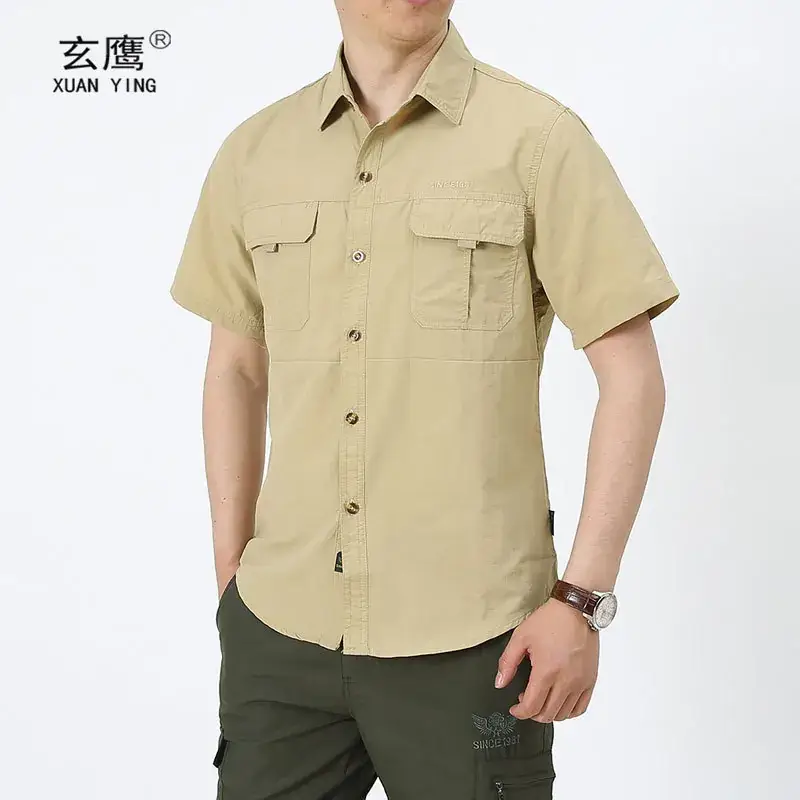 Men's Olive Green Thin Work Pants Short Sleeve - Image 14