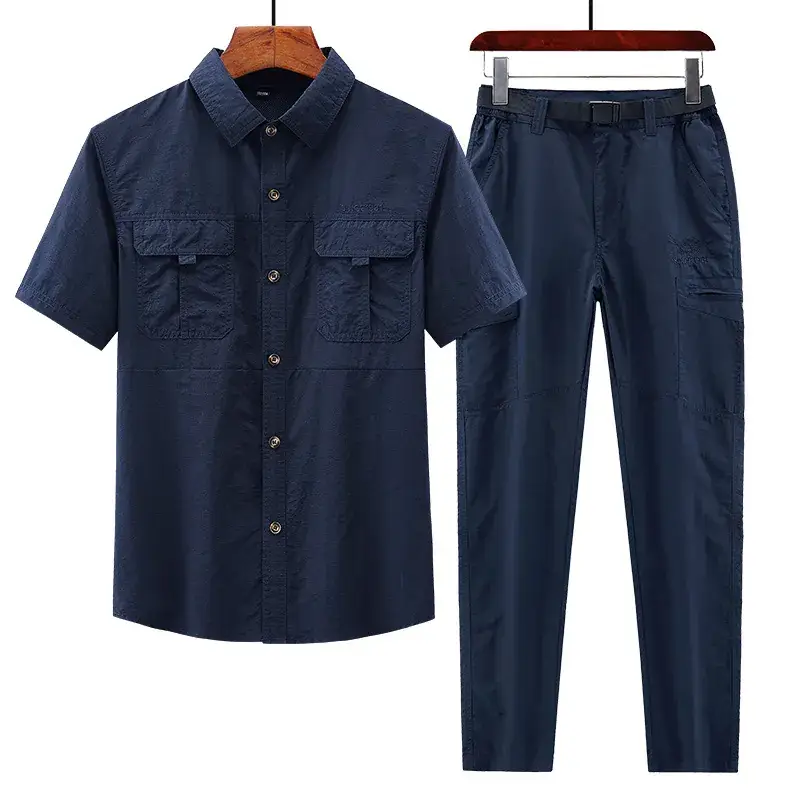 Men's Olive Green Thin Work Pants Short Sleeve - Image 15