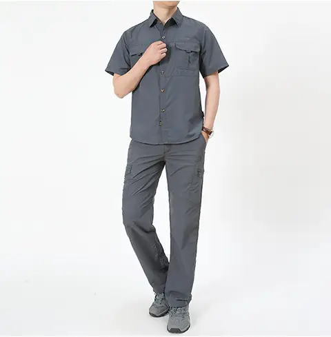 Men's Olive Green Thin Work Pants Short Sleeve — feature 11