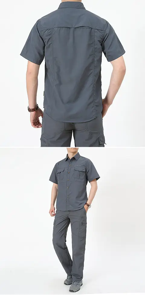 Men's Olive Green Thin Work Pants Short Sleeve — feature 13