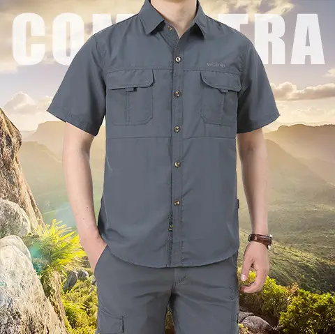 Men's Olive Green Thin Work Pants Short Sleeve — feature 16