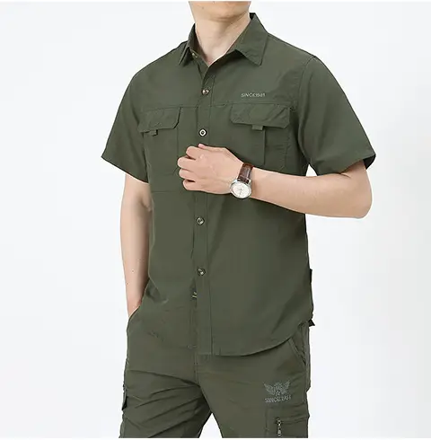 Men's Olive Green Thin Work Pants Short Sleeve — feature 17