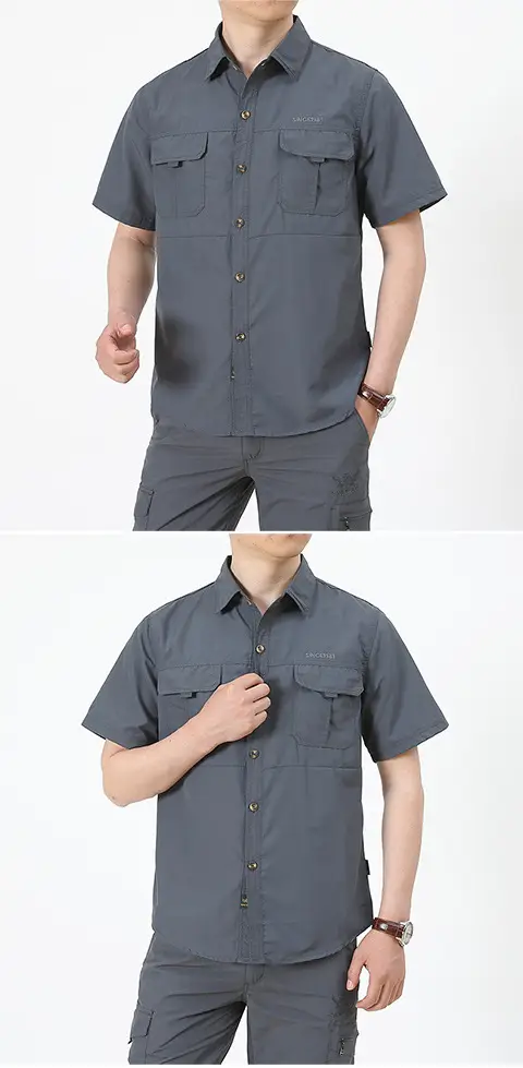 Men's Olive Green Thin Work Pants Short Sleeve — feature 18