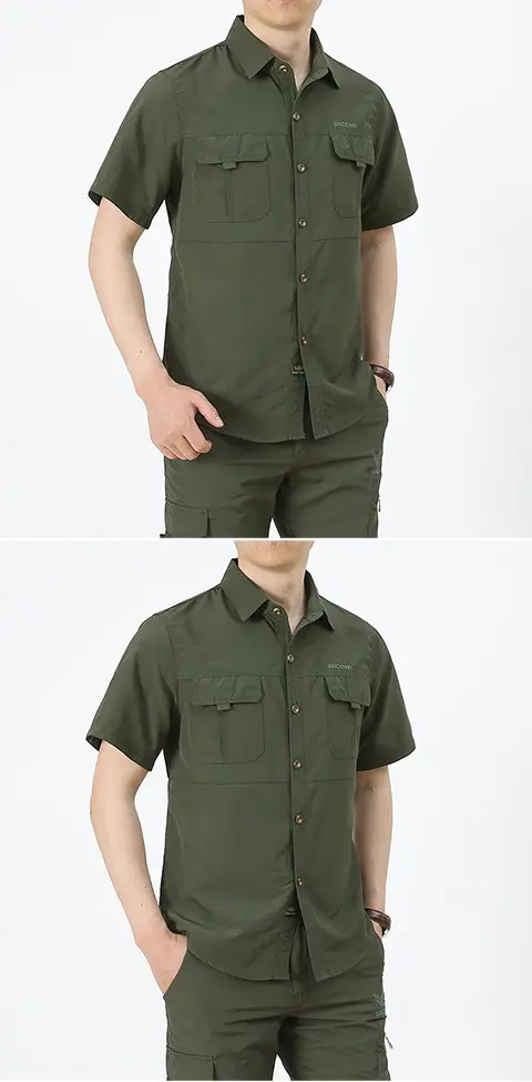 Men's Olive Green Thin Work Pants Short Sleeve — feature 4