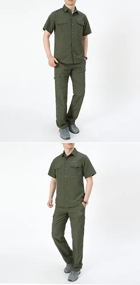 Men's Olive Green Thin Work Pants Short Sleeve — feature 5