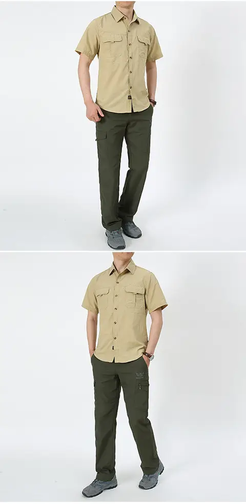 Men's Olive Green Thin Work Pants Short Sleeve — feature 6