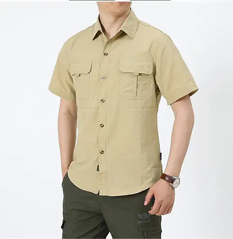 Men's Olive Green Thin Work Pants Short Sleeve — feature 7