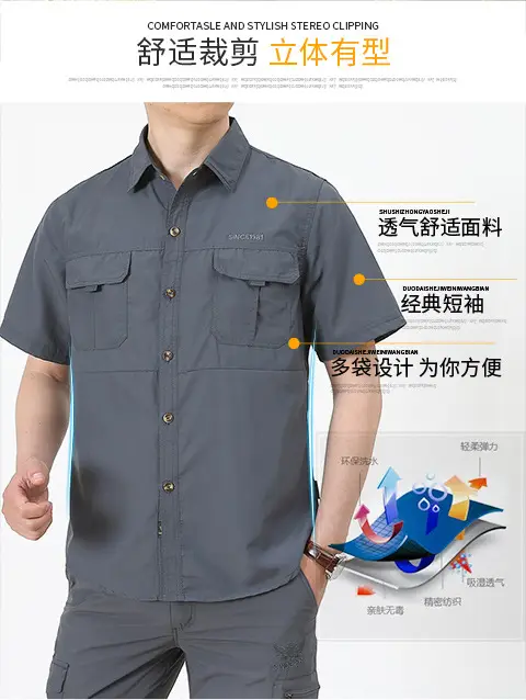 Men's Olive Green Thin Work Pants Short Sleeve — feature 8