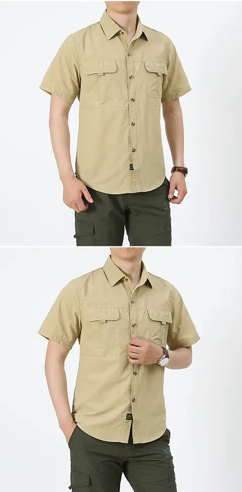 Men's Olive Green Thin Work Pants Short Sleeve — feature 9