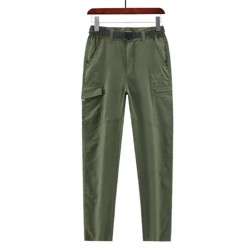 Men's Olive Green Thin Work Pants Short Sleeve - Image 10