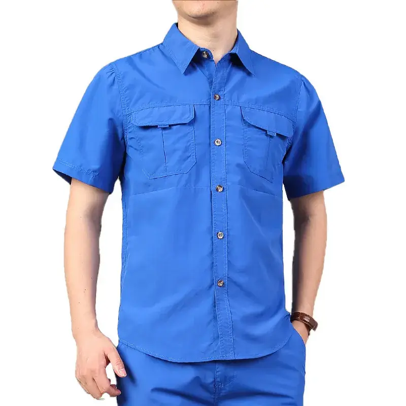 Men's Olive Green Thin Work Pants Short Sleeve - Image 4