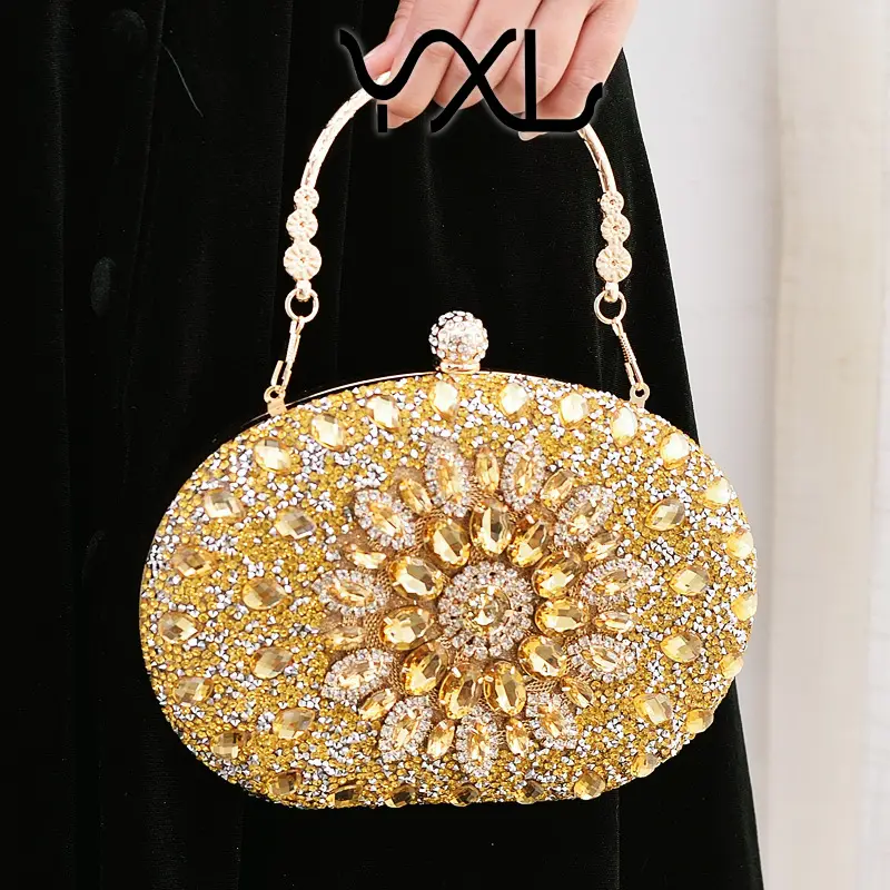 European and American Popular Models of Full-Diamond Evening Bags, Party Bags for Socialites, Luxury Wedding Bags, Cross-Border Supply Clutch Bags