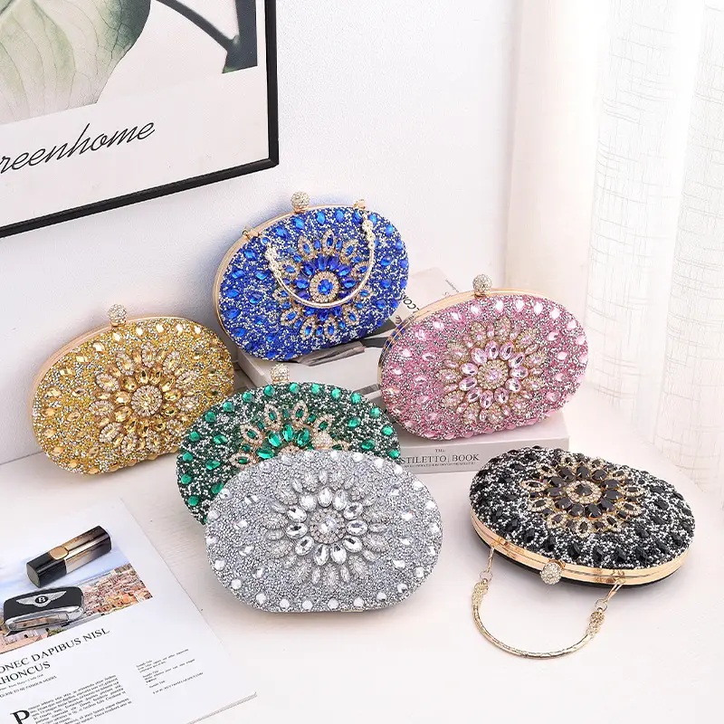 European and American Popular Models of Full-Diamond Evening Bags, Party Bags for Socialites, Luxury Wedding Bags, Cross-Border Supply Clutch Bags