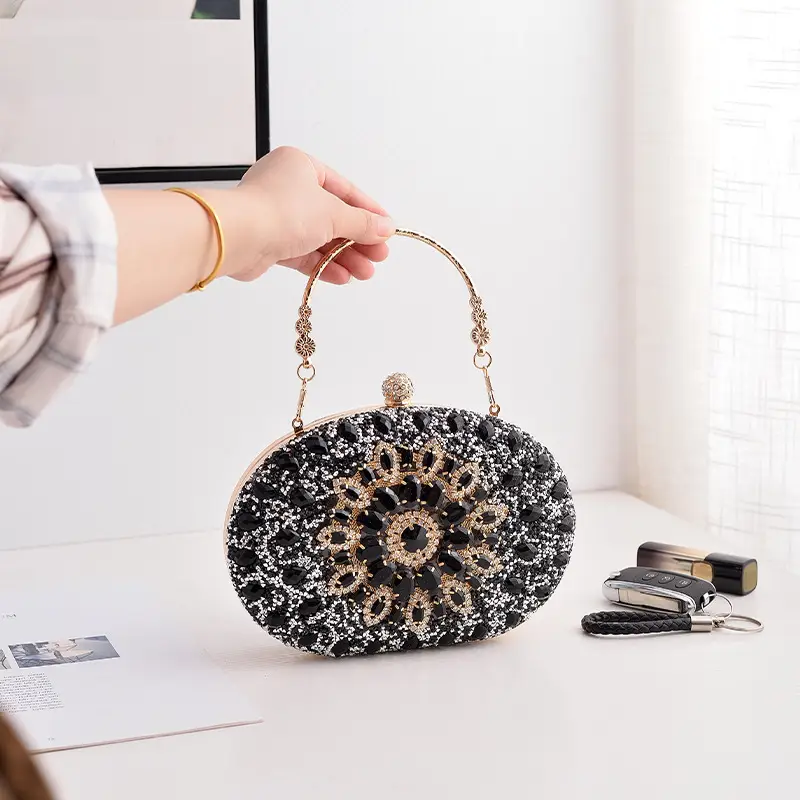 European and American Popular Models of Full-Diamond Evening Bags, Party Bags for Socialites, Luxury Wedding Bags, Cross-Border Supply Clutch Bags