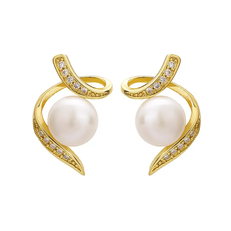 Natural Pearl S-Shape Earrings Gold Plated - Image 5
