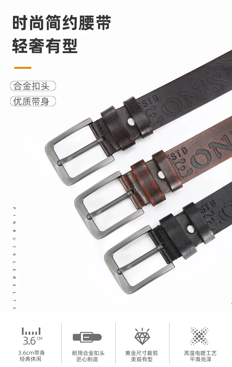 Men's European Pin Buckle Belt Cowhide Alloy β feature 1