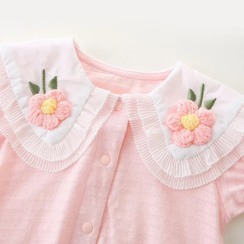 Baby's Pink Floral Wrap Shirt Short Sleeve Cotton - Image 3