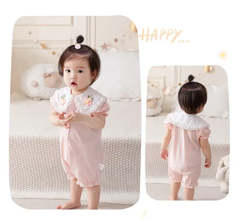 Baby's Pink Floral Wrap Shirt Short Sleeve Cotton — feature 10