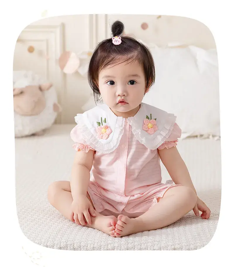 Baby's Pink Floral Wrap Shirt Short Sleeve Cotton — feature 11