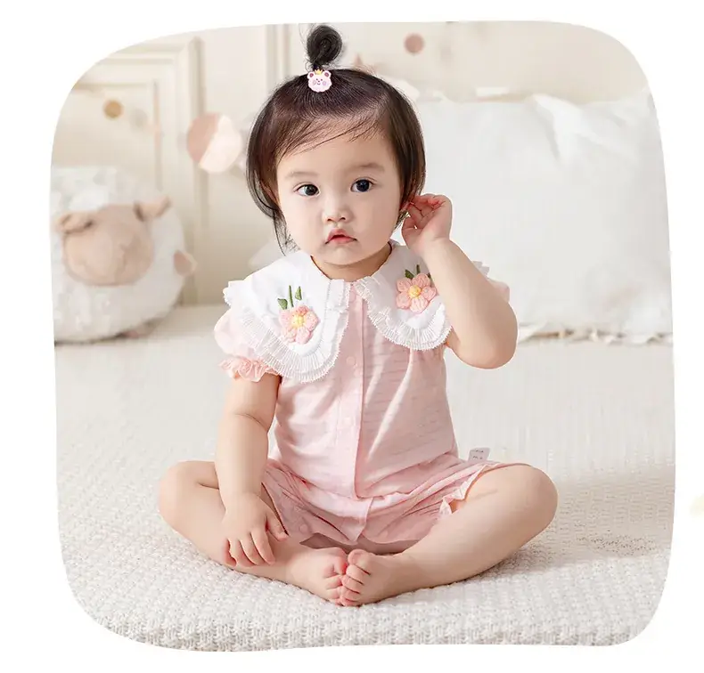 Baby's Pink Floral Wrap Shirt Short Sleeve Cotton — feature 12
