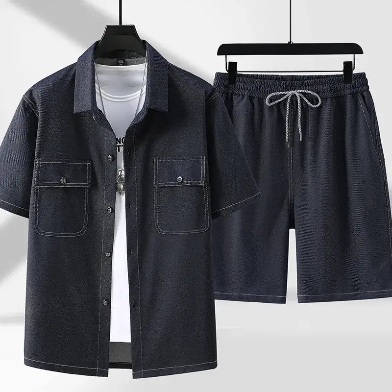 Men Black Drawstring Shorts Plus Size Casual Wear - Image 6