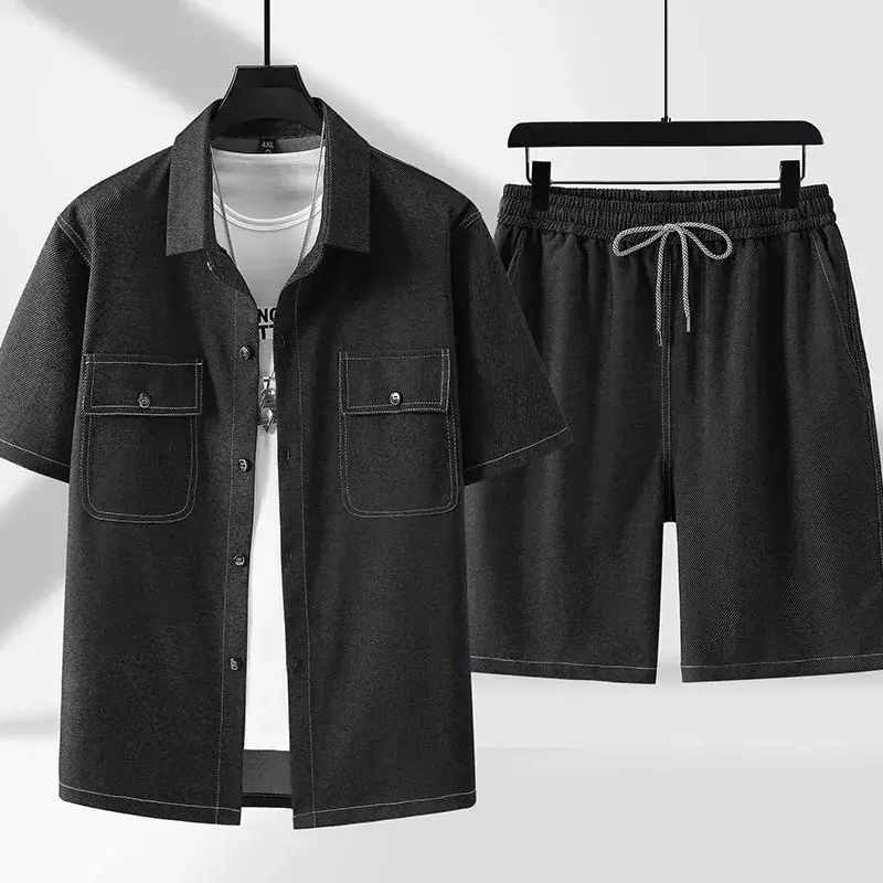 Men Black Drawstring Shorts Plus Size Casual Wear - Image 8