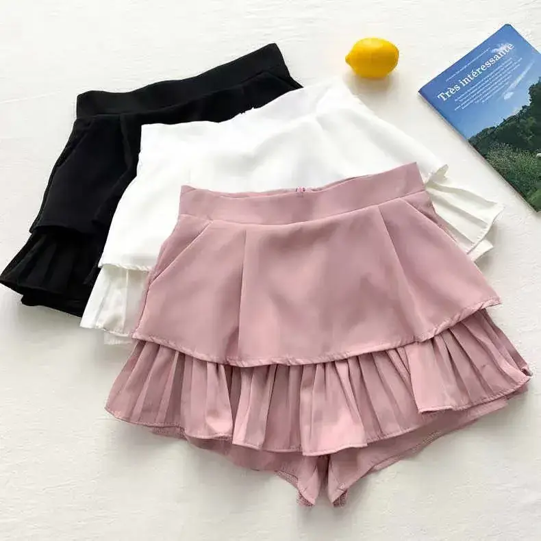 Pink Ruffled High Waist Slim Skirt Pants for Women - Image 6