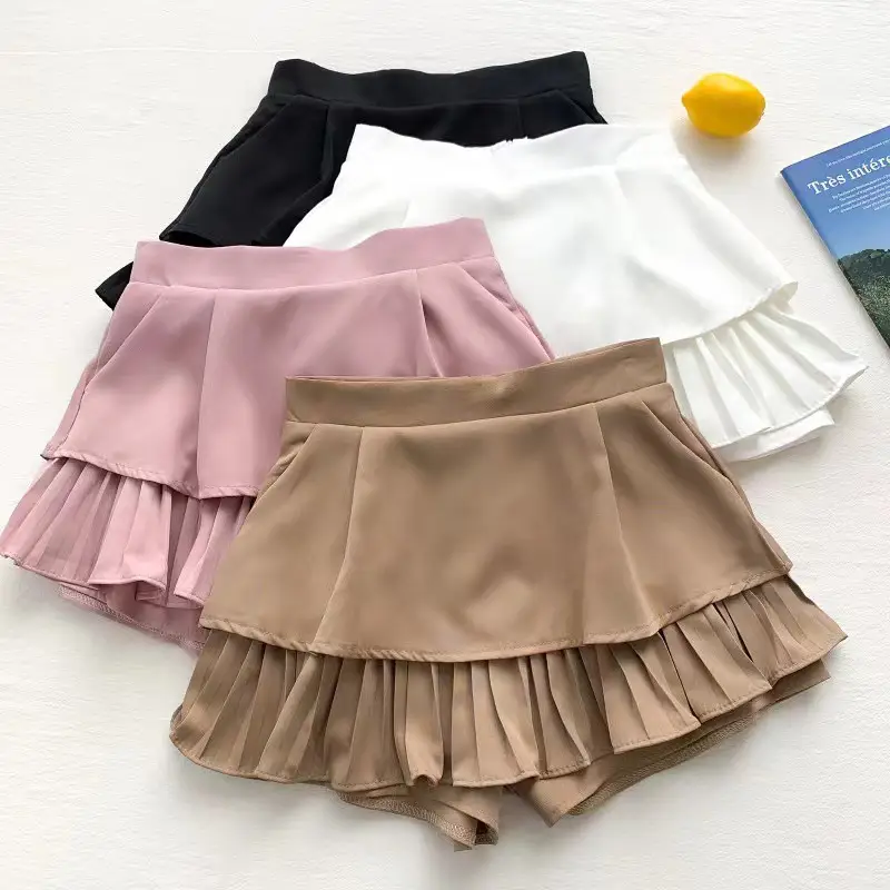 Pink Ruffled High Waist Slim Skirt Pants for Women — feature 1