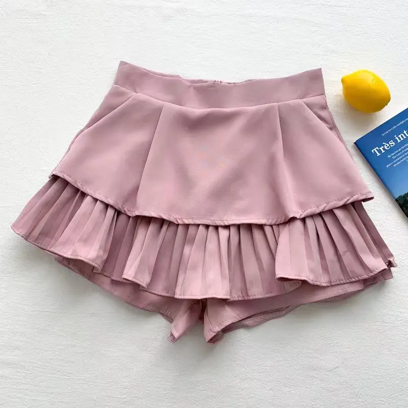 Pink Ruffled High Waist Slim Skirt Pants for Women — feature 11
