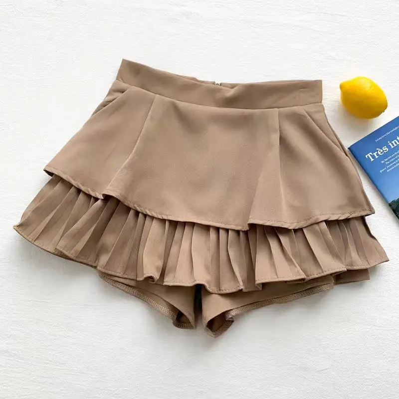 Pink Ruffled High Waist Slim Skirt Pants for Women — feature 12