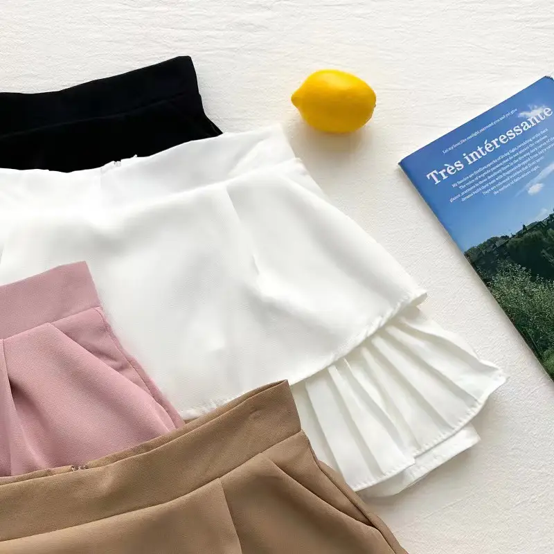 Pink Ruffled High Waist Slim Skirt Pants for Women — feature 5
