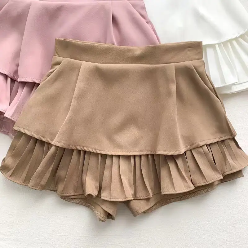 Pink Ruffled High Waist Slim Skirt Pants for Women — feature 6