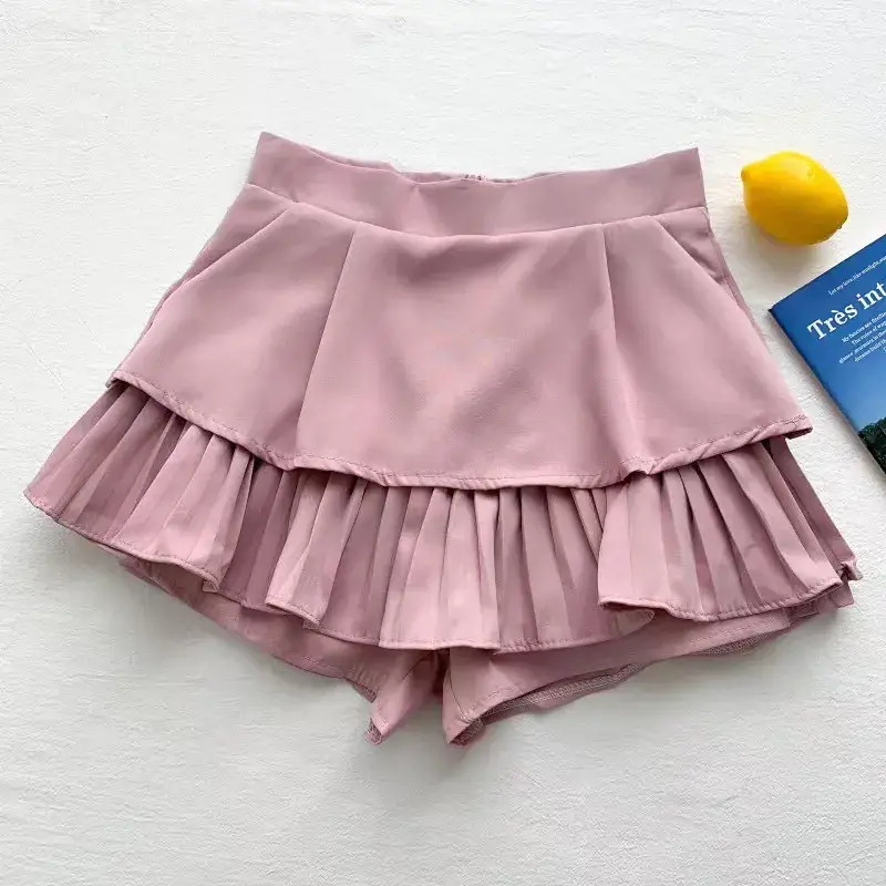 Pink Ruffled High Waist Slim Skirt Pants for Women - Image 3
