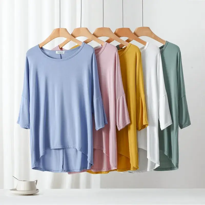 Women's Yellow Modal Loose T-Shirt Large Size - Image 15