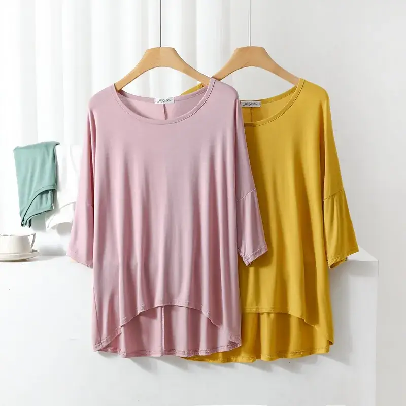Women's Yellow Modal Loose T-Shirt Large Size - Image 16