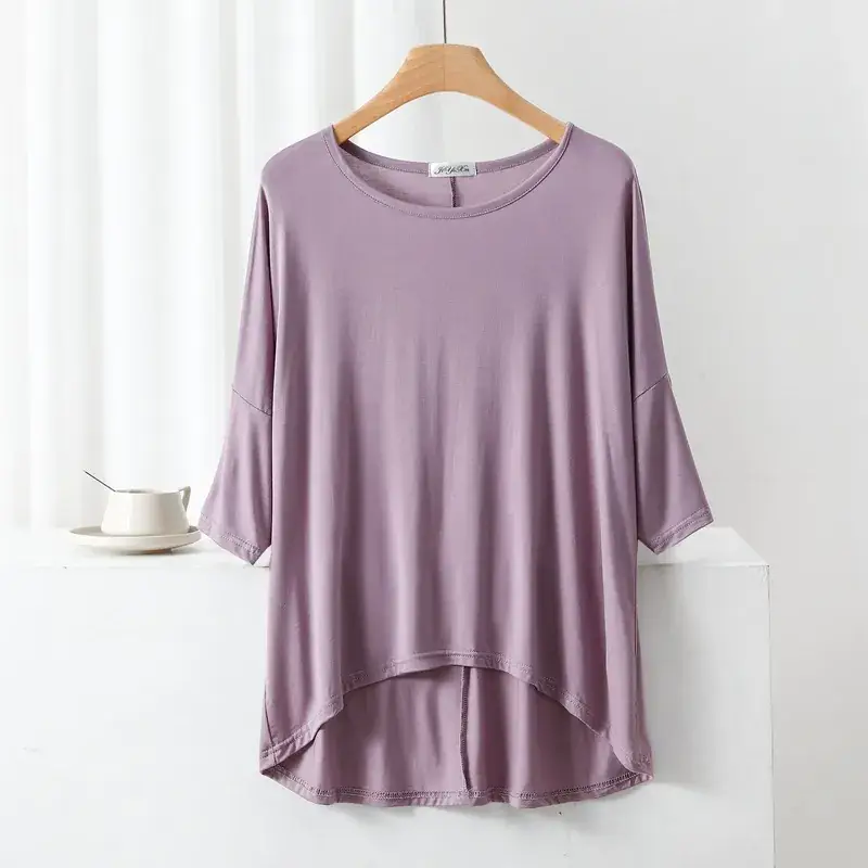 Women's Yellow Modal Loose T-Shirt Large Size - Image 3
