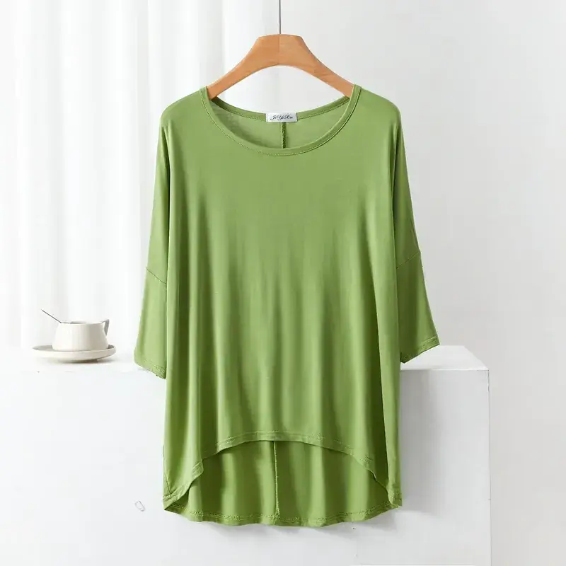 Women's Yellow Modal Loose T-Shirt Large Size - Image 4