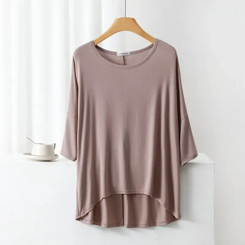 Women's Yellow Modal Loose T-Shirt Large Size - Image 9