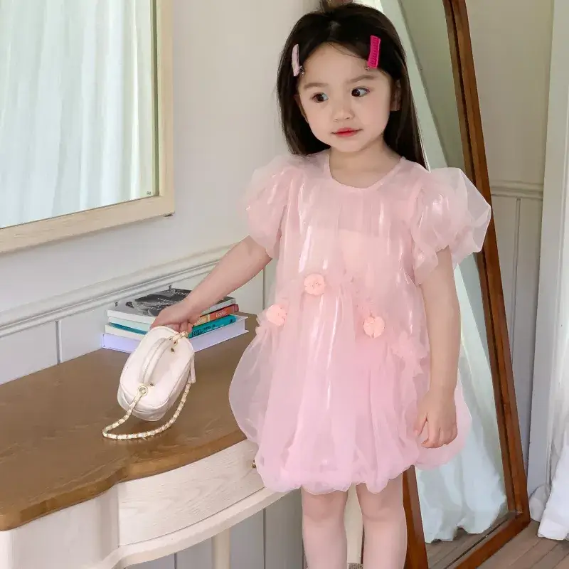 Girls Dress Pink Fluffy Western Style Summer 2024 - Image 3